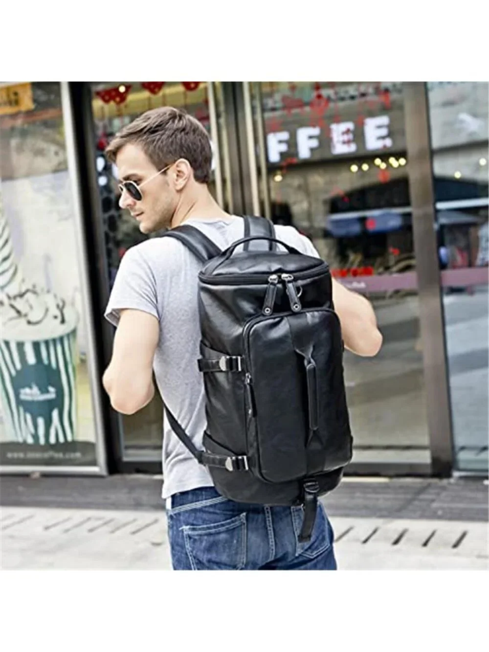 Men's Vegan Leather Weekender Travel Duffel Tote Bag Backpack Convertible